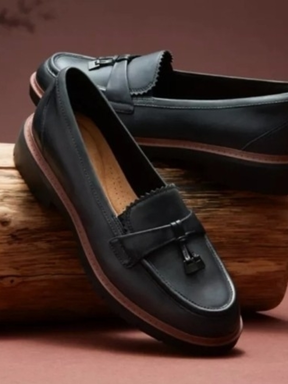 Clarks Black Tassel Loafers - Womens